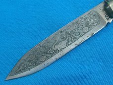 VINTAGE HORN TOLEDO SPANISH NAVAJA DUCK SWAN WATER FOWL BIRD ETCH FOLDING POCKET KNIFE KNIVES OLD
