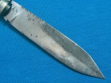 VINTAGE HORN TOLEDO SPANISH NAVAJA DUCK SWAN WATER FOWL BIRD ETCH FOLDING POCKET KNIFE KNIVES OLD