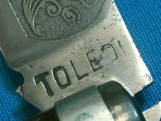 VINTAGE HORN TOLEDO SPANISH NAVAJA DUCK SWAN WATER FOWL BIRD ETCH FOLDING POCKET KNIFE KNIVES OLD