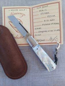 Vincenzo Balistreri White Wolf Slipjoint..4"..AEB-L..Mother of Pearl scales.fluted bolsters.liners 