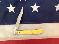 1989 Case xx Slimline Trapper -Yellow Derlin Handles -Fancy Bolsters -Gold Mint Set -Mdl# 31048