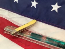 1989 Case xx Slimline Trapper -Yellow Derlin Handles -Fancy Bolsters -Gold Mint Set -Mdl# 31048