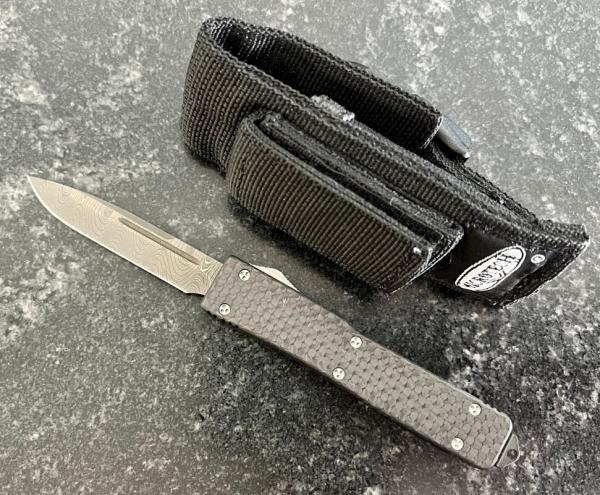 Vero Beach Microtech UTX70, Limited Edition, Damascus Blade, Carbon Fiber, Original Sheath, Unused 
