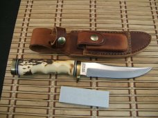 SCHRADE UNCLE HENRY 153UH GOLDEN SPIKE 1980'S HIGH CARBON STEEL USA KNIFE, SHEATH, STONE, BOX, PAPER