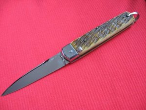Rare Vintage French Eclair Slide Button Bone Switchblade Knife
