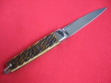 Rare Vintage French Eclair Slide Button Bone Switchblade Knife 
