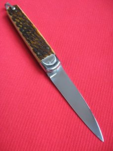 Rare Vintage French Eclair Slide Button Bone Switchblade Knife 