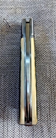 Vincenzo Balistreri Mammoth Swayback Taillock..4"..AEB-L...fluted bolsters..Damascus button coa..sli
