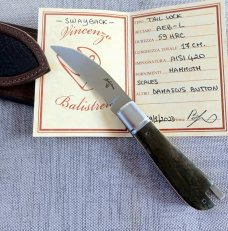 Vincenzo Balistreri Mammoth Swayback Taillock..4"..AEB-L...fluted bolsters..Damascus button coa..sli