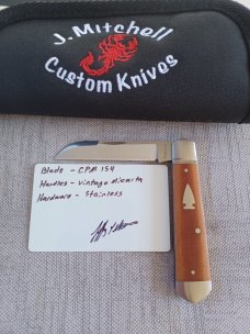 Mitchell Vintage Butterscotch Bullet Head Sheepsfoot Jack..3.75"..Cpm154..bolsters & caps.coa.pouch.