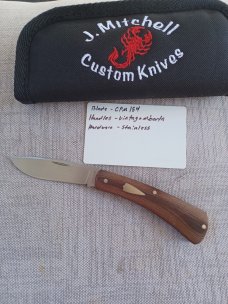 Mitchell Micarta Ultralight Shadow Trapper..3.75"..Cpm154..extremely lightweight..1.7 ozs.coa.pouch.