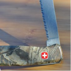 Wenger Century Real Tree Timber 5" Closed 1 Blade Slide Lock No Sign Of Use 1/2 Serrated Lanyard