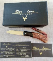 Mhara Native.,N690,..4".coa& box,Purple Heartwood Scales..African Blackwood Bolsters..lanyard  w/bea