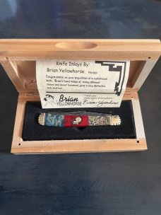 Case Brian Yellowhorse Native Steel Trapper with Burl, Paua and Coral inlay 1/100