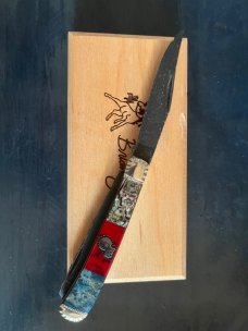 Case Brian Yellowhorse Native Steel Trapper with Burl, Paua and Coral inlay 1/100