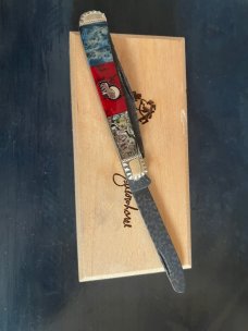 Case Brian Yellowhorse Native Steel Trapper with Burl, Paua and Coral inlay 1/100