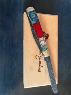 Case Brian Yellowhorse Native Steel Trapper with Burl, Paua and Coral inlay 1/100