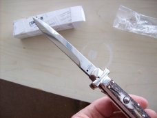 A. G. A. Campolin  Lever Maltese Cross Bayonet Large 9 Incher Lockback W/Genuine Stag/Antler NIB