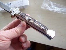 A. G. A. Campolin  Lever Maltese Cross Bayonet Large 9 Incher Lockback W/Genuine Stag/Antler NIB