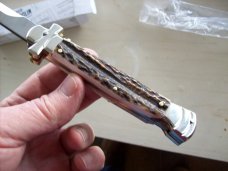 A. G. A. Campolin  Lever Maltese Cross Bayonet Large 9 Incher Lockback W/Genuine Stag/Antler NIB