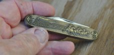 Winchester 2 Blade Bronze Handle USA Made Mint 3 1/2" Closed Train Robbery Scene