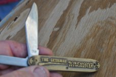 Winchester 2 Blade Bronze Handle USA Made Mint 3 1/2" Closed Train Robbery Scene