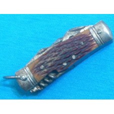 VINTAGE JAPAN BONE HANDLE POCKET WATCH FOB KEYCHAIN MINI BABY HOBO FOLDING POCKET KNIFE KNIVES OLD