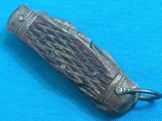 VINTAGE JAPAN BONE HANDLE POCKET WATCH FOB KEYCHAIN MINI BABY HOBO FOLDING POCKET KNIFE KNIVES OLD
