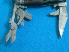 VINTAGE JAPAN BONE HANDLE POCKET WATCH FOB KEYCHAIN MINI BABY HOBO FOLDING POCKET KNIFE KNIVES OLD