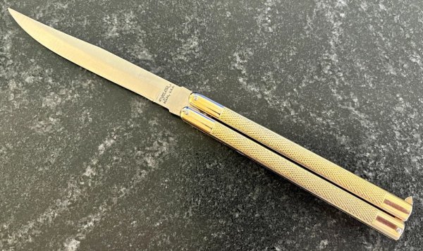 Vintage Valor Balisong Knife, Made In Japan, Model 591, Gold Color Handle, Unused 