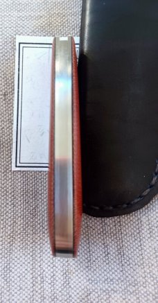 Tinus Stone Blood Orange Micarta Sheepsfoot,black liners and N690,4" closed.Coa..pocket slip..pouch 