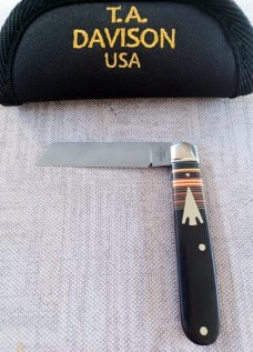 T A Davison Striper Straight Lambsfoot Jack.4".Black Micarta..A2..beadblasted..jeweled liners..#2245