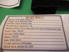 Tuna Valley Cutlery Co. Mammoth Mike Sunday Church Mammoth Tooth Pheonix Jack 2023