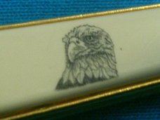 VINTAGE BARLOW USA EAGLE SCRIMSAW POCKET WATCH FOB KEYCHAIN SLEEVEBOARD KNIFE KNIVES OLD USA