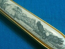 VINTAGE BARLOW USA EAGLE SCRIMSAW POCKET WATCH FOB KEYCHAIN SLEEVEBOARD KNIFE KNIVES OLD USA
