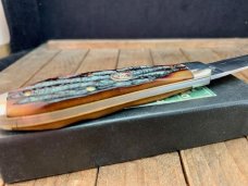 Queen Cutlery Tear Drop Jack Amber Carved Stag Bone 