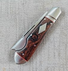 K'roo Ironwood One Arm Easy Open Bullet Head Jack..4" closed..Rwl34..Red liners,fileworked..coa/sl  