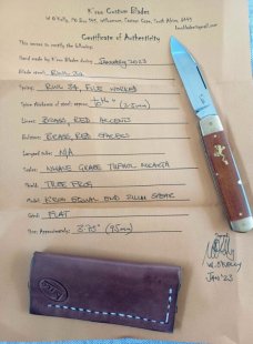 K'roo Spear Equal End. ,3.75"cld..Rwl34..Whale Tufnol micarta and special Tree Frog Shield..coa&slip