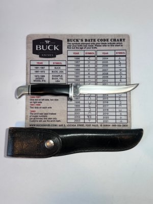 Buck 105, Inverted, 3 line stamp. 1972-1973. Used with sheath