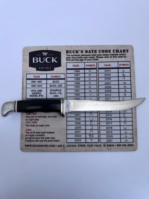 Buck 121, inverted 3 line stamp, with correct sheath. Excellent Condition, 5 5/8" blade length