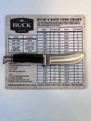 Buck 103, as new, no sheath. 4 brown micarta spacers, 1973-1979. Comes in zippered padded case.