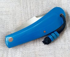 Pepe Jalomo Large Lanny Clip Shadow..4.5 closed...Blue Linen Micarta with Copper Accents..Cpm154 