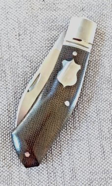 Cosimo Benedetto Dino Slipjoint...Fluted bolsters.. Rwl34..3.75 closed...Canvas MIcarta..coa & slip 