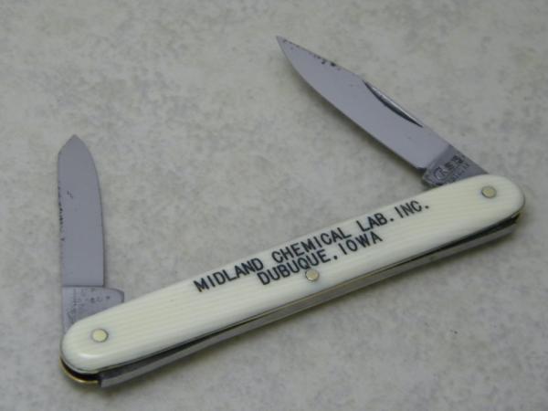 Case Tested XX Imitation Ivory "Midland Chemical Lab. Inc. Dubuque, Iowa" Office Pen Knife c.1970's