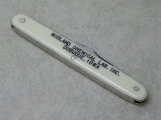 Case Tested XX Imitation Ivory "Midland Chemical Lab. Inc. Dubuque, Iowa" Office Pen Knife c.1970's