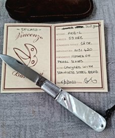Vincenzo Balistreri Sfilato Slipjoint..Mother of Pearl..AEB-L..liners..lanyard pin and bead..coa.sli