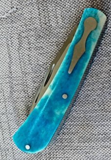 SALE Jeffery Mitchell Blue Camel Bone Wharncliffe Trapper..Cpm154..3.75..Keyhole bolsters/shields