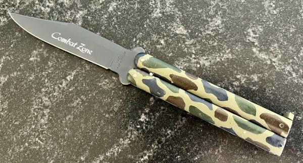 Vintage Skoz Balisong aka Butterfly Knife, Made In Japan, Camo Pattern Handle, Unused 