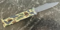 Vintage Skoz Balisong aka Butterfly Knife, Made In Japan, Camo Pattern Handle, Unused 