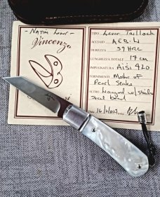 Vincenzo Balistreri Native Lever Taillock.. Mother of Pearl..fluted ..4" closed..AEB-L..coa..slip